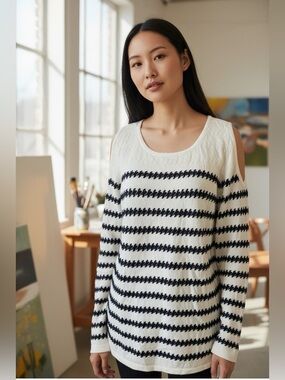 Fever Striped Cold Shoulder Top